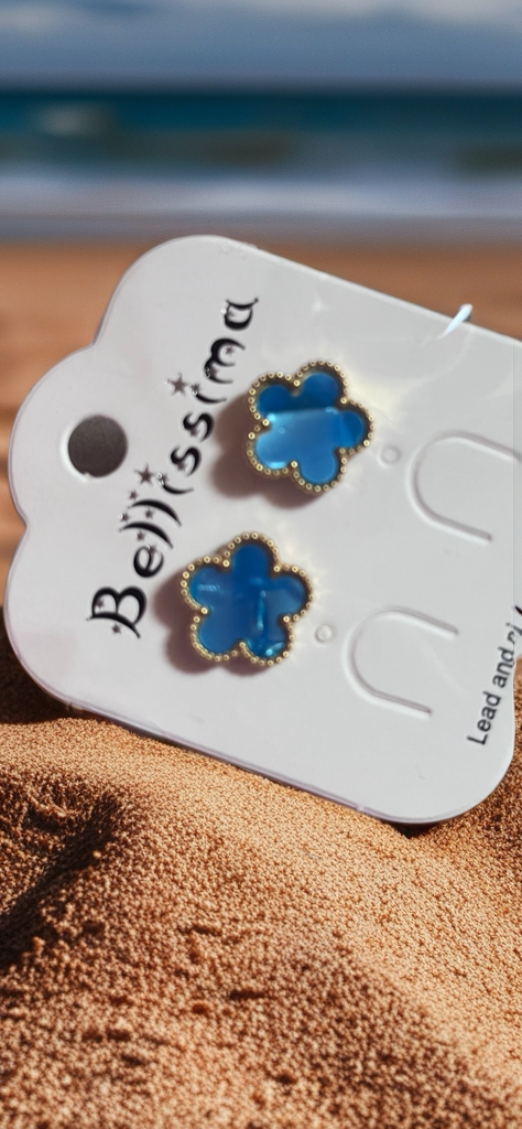 Boucle d’oreille trèfle bleu azur